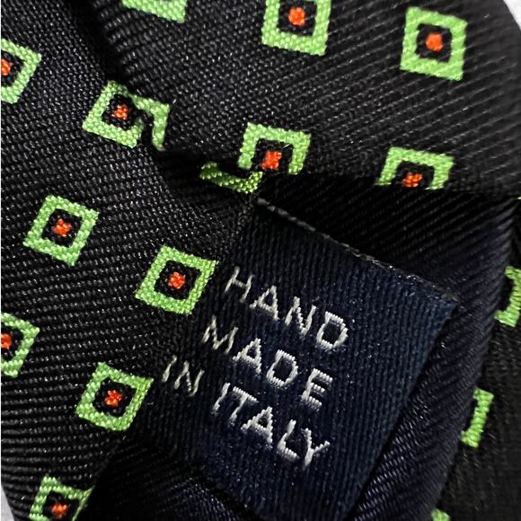 Polo by Ralph Lauren Silk Tie in Black with bright Green Squares 59" - Picture 4 of 5